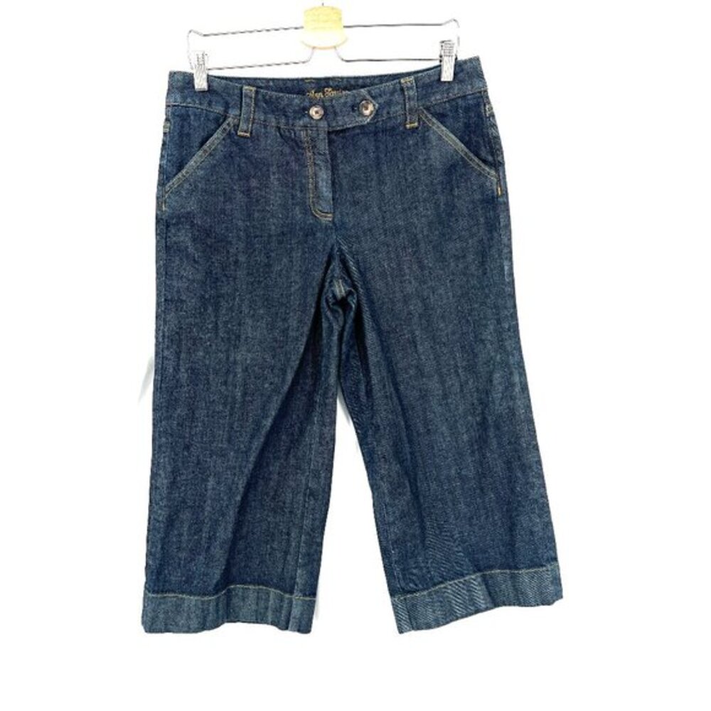 Ann Taylor modern fit Lindsay waist dark wash denim‎ blue wide leg cropped 10